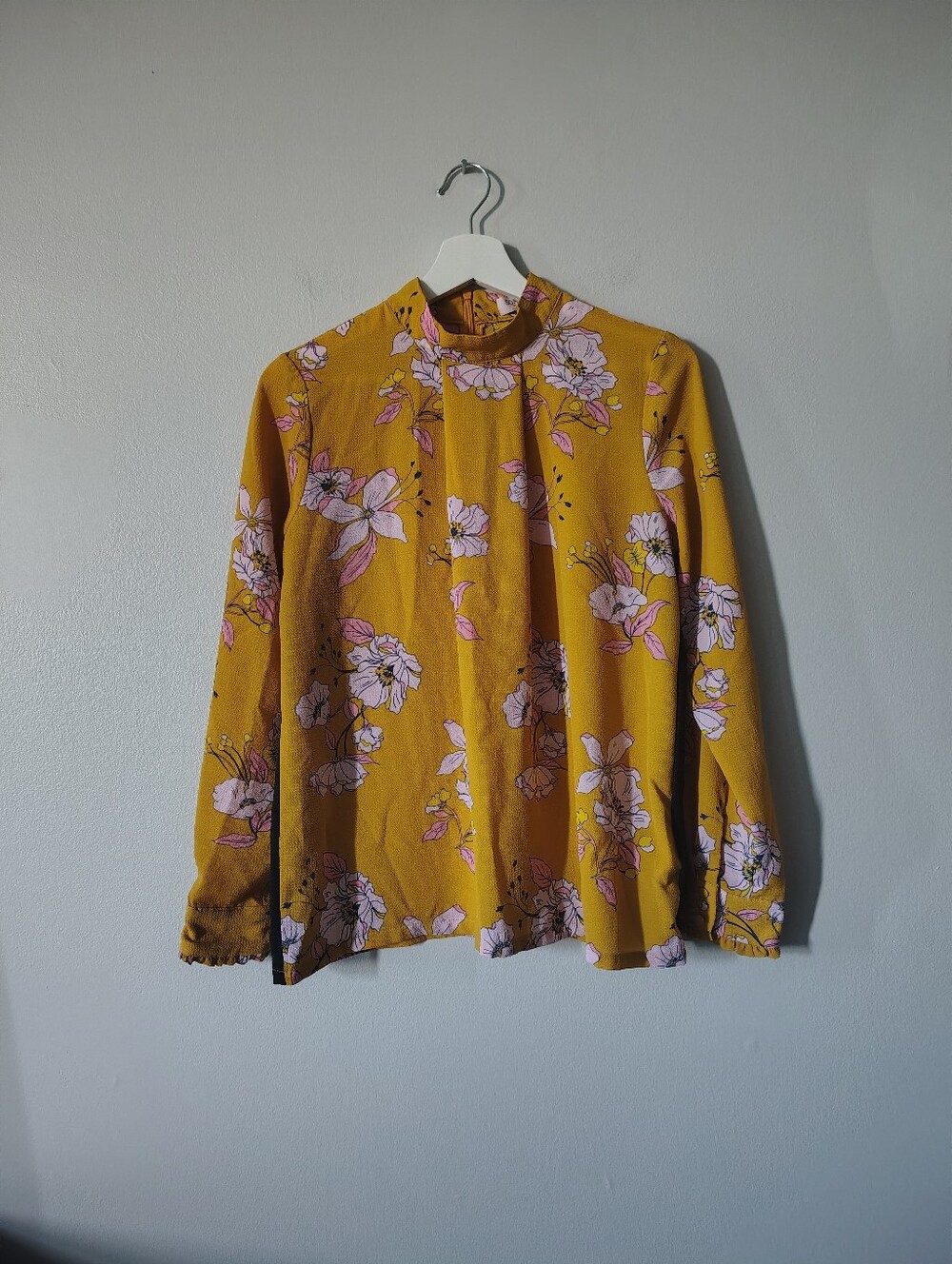 Soaked in Luxury Mustard and Floral Mock Neck Blouse